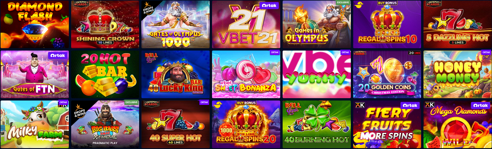 Sélection de jeux proposés par VBet Casino